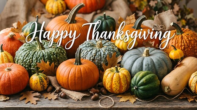 A bountiful harvest of colorful pumpkins and gourds celebrates the warmth and gratitude of a joyous thanksgiving season
