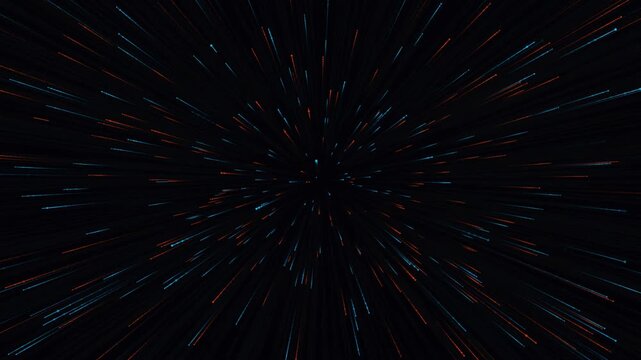 Abstract hyperspace warp speed background, with glowing blue, and red light, streaks motion