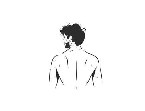 Man Back Male Body Line Art, Masculine Figure, Anatomy and Minimal Hand Drawn Vector Illustration