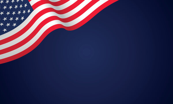 Waving United States flag border on dark blue background patriotic banner template with copy space