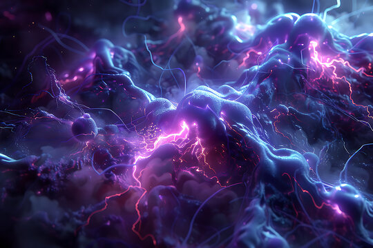 Conceptual art of neurons and human emotions, cool blue and purple neural networks intertwined with floating translucent emotional masks.
