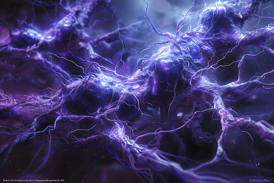 Neurons and human emotions, cold blue and purple neural networks intertwined with floating translucent emotional masks,
