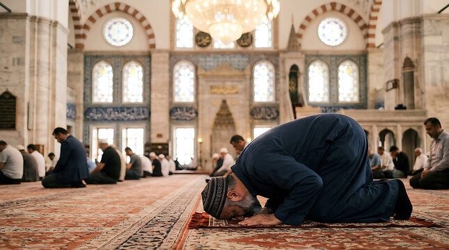 Man praying in a mosque during worship 1.