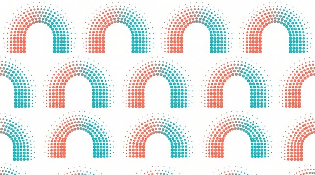 Colorful Halftone Dot Arch Pattern Background with Orange Teal Gradient Retro Design Elements