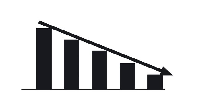 Minimalist bar chart falling with downward arrow