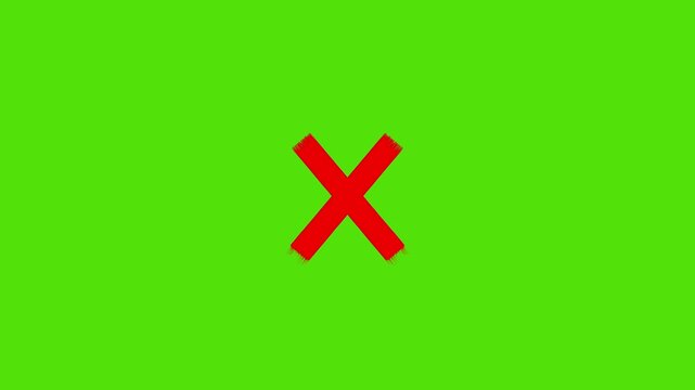 Red cross mark spray painted graffiti symbol isolated on green background simple street art x sign icon graphic design element for reject error cancel
