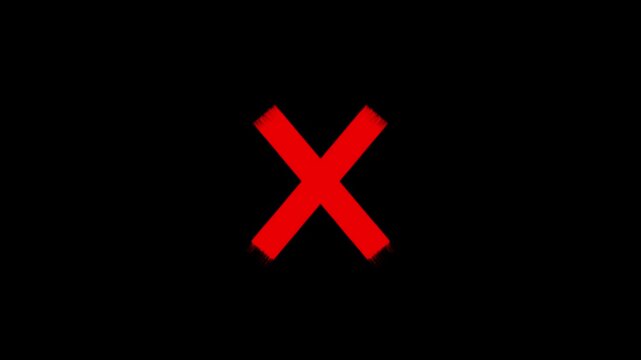 Red cross mark spray painted graffiti symbol isolated on black background simple street art x sign icon graphic design element for reject error cancel