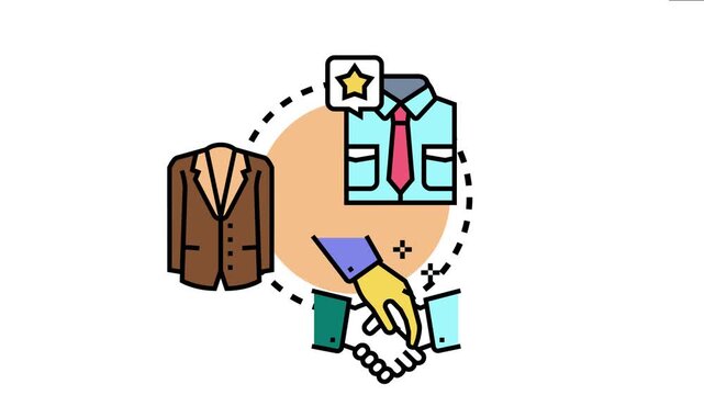 Business attire concept a formal dress code, including a shirt with a tie and a blazer, next to an agreement handshake, symbolizing professionalism and corporate success