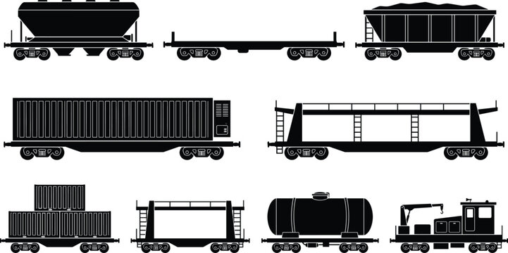 Collection of railroad freight car silhouettes
