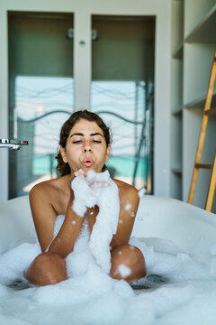 A young white woman relaxing