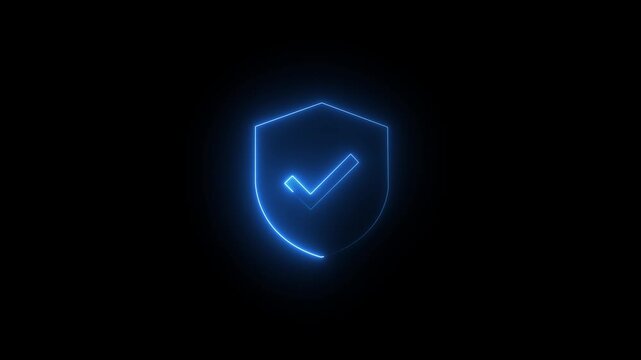 Glowing blue shield icon with check mark for cybersecurity and data protection concepts.