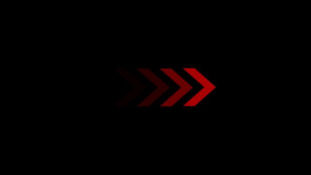 Red glowing arrow icons moving forward on black background for digital motion graphics.