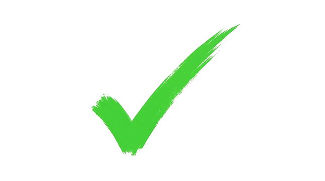 Bright green hand drawn check mark illustration on a white background symbolizing success confirmation and positive affirmation