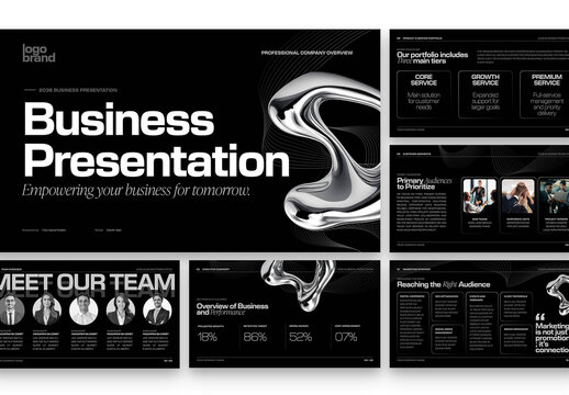 Black Presentation Template in Modern Minimalist Style & Dark Mode Theme for Business Profiles