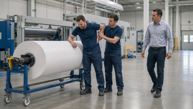 Factory Worker with Back Injury Receiving Coworker Assistance in Manufacturing Plant