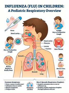 Scientific medical infographic diagram illustrating croup (laryngotracheobronchitis) and subglottic airway obstruction in children.