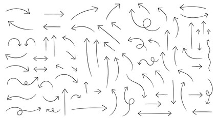 Hand Drawn Black Directional Arrow Set, Curved and Straight Sketch Arrows Collection © sss