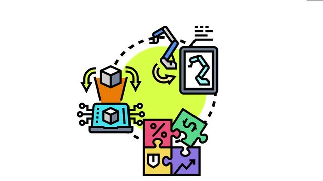 Business technology alignment showing processes transforming ideas into digital solutions, integrating innovative concepts for strategic growth and efficiency