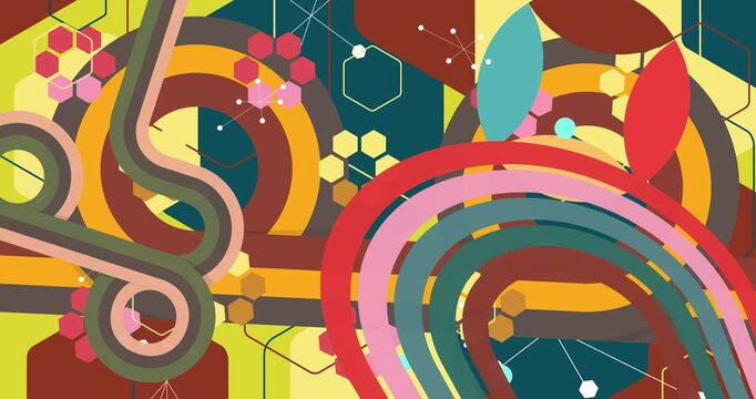 Retro 70s Background animation with Groovy 1970s art video. Minimalistic Vintage design, old-fashioned color artwork.