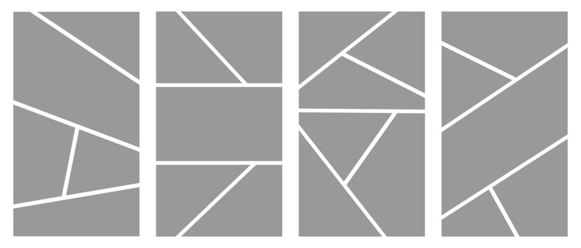 Set of blank collage grid manga comic storyboard layout panel template. Blank Comic book panel frame collection. Pop art template grid page frame for comic book, photo collage, poster, flyer.