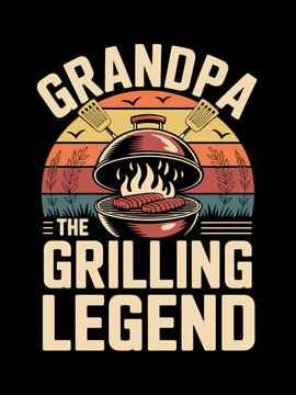 Grandpa the grilling legend kettle BBQ sausages retro sunset