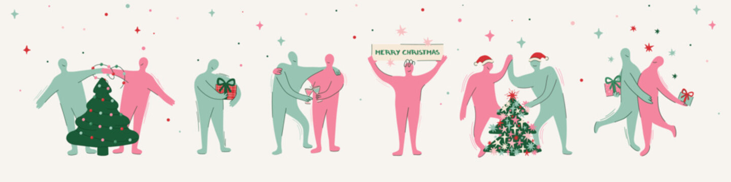 Christmas Couples Vector Clip Art Set