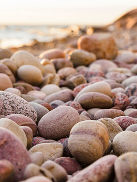 Abundant smooth rounded pebbles at beach