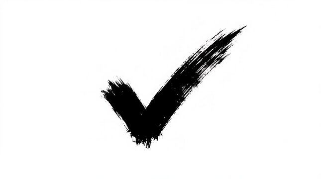 Hand drawn black check mark silhouette against a white background symbolizing completion approval success and positive confirmation