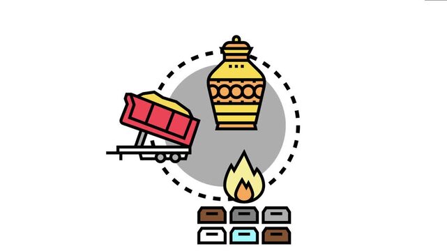 Burial process concept with urn, fire, coffins, and a vehicle carrying earth for graves, different aspects of end of life rituals and memorialization