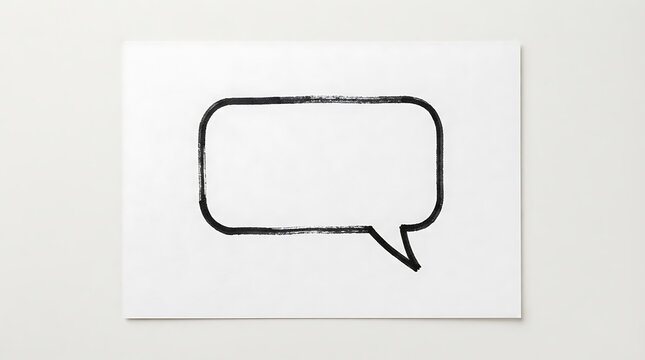 Hand drawn speech bubble illustration on white paper with a simple black outline for communication and messaging concepts