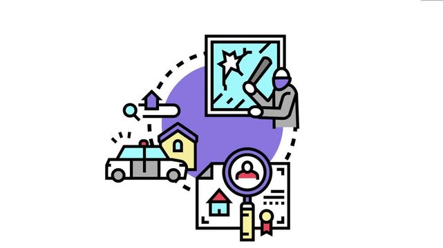 Burglary and property crime activities including breaking and entering a house, police responding to a crime scene, and investigating criminal acts