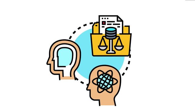 Conceptual depicting the burden of proof principle in legal proceedings. Involving two heads. A folder with documents. A scale of justice