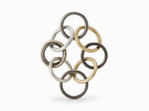 Interlinked metal rings in a circular pattern representing connection and unity