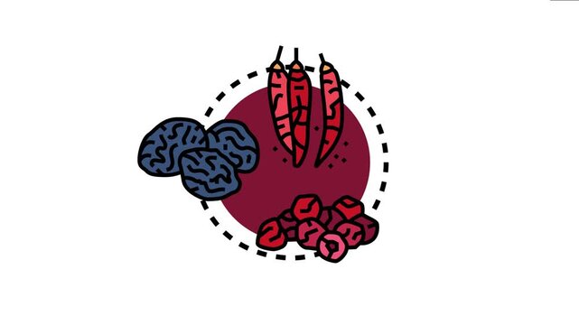 Assortment of dried chili peppers, prunes, and cranberries a healthy eating and natural ingredient concept for cooking and well being