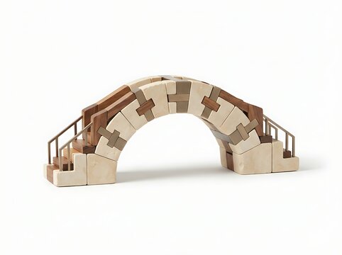 Small stone arch bridge model isolated on white background