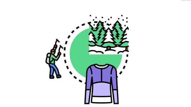Person engaging in winter mountaineering and trekking while wearing appropriate multilayered clothing for cold weather and snowy conditions in a forest environment