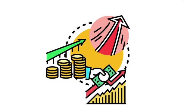 Financial market indicators and increasing stacks of coins a robust bull market trend, signifying sustained economic growth, investment success, and rising asset values