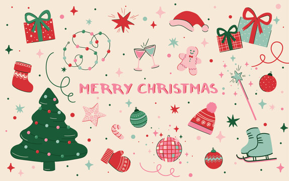Hand Drawn Christmas Clip Art Element Vector Set