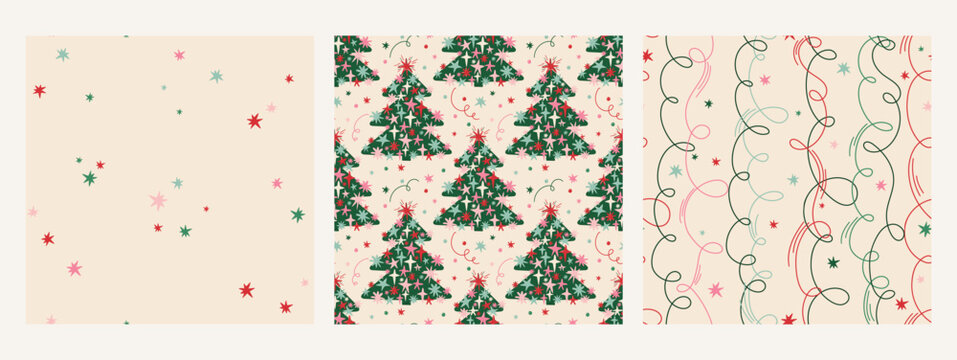 Christmas Tree and Elements Vector Seamless Set