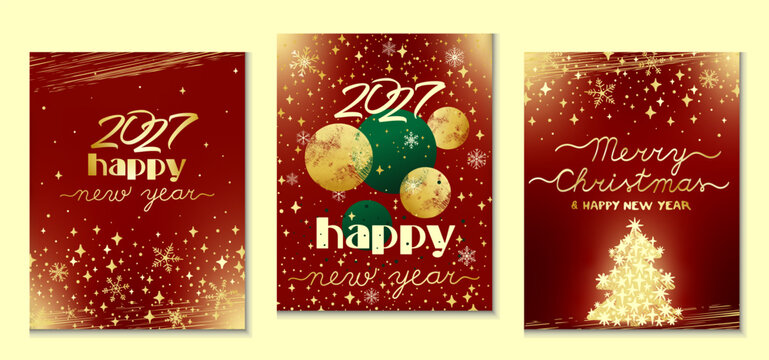 Luxury 2027 New Year Vector Greeting Card Set