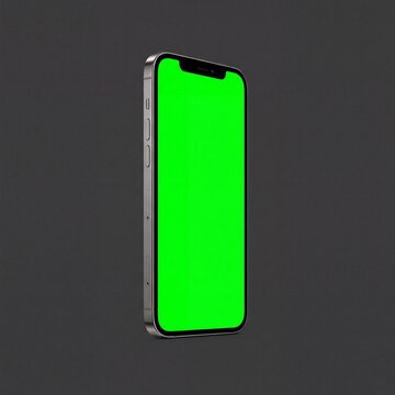 Generic smartphone mockup with green screen on dark wall