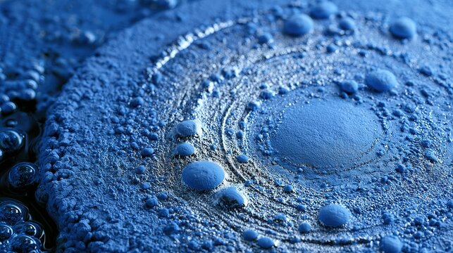 Macro of iron plate silver-plating in blue electrolytic bath, coating formation, cool-toned manufacturing detail