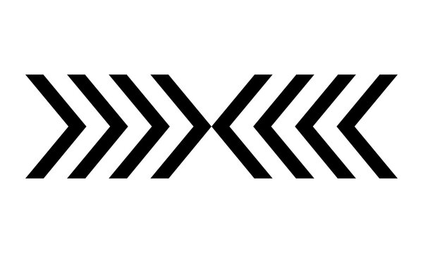 Geometric black chevron arrow pattern pointing inward on white background for directional signage infographic design or dynamic visual graphic framing elements.