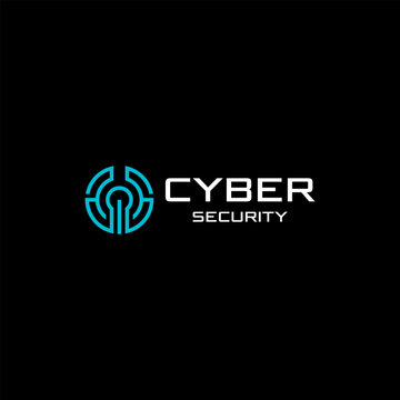 Cyber security logo icon design with circle and lock key graphic idea for website security, online secure logo vector template, etc