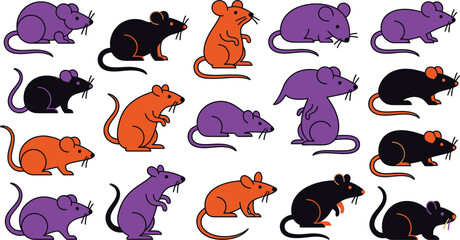 Obraz premium A collection of colorful cartoon rats in black orange and purple colors perfect for a fun spooky halloween design project