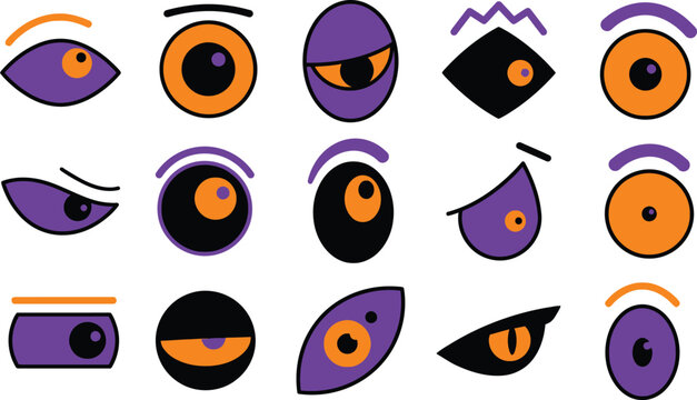A captivating collection of vibrant and expressive cartoon eyes perfect for halloween themed designs and spooky creative projects offering a whimsical touch
