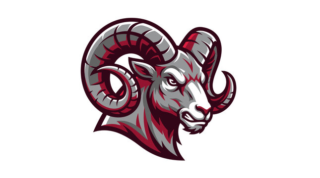 Fierce ram mascot vector illustration featuring a powerful bighorn sheep head with large horns for sports team logos and branding