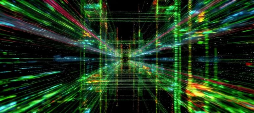 Virtual frame dimension world portal. Metaverse entrance. Generative video AI technology.	

