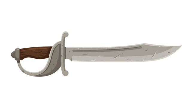 Vintage pirate saber with curved metal blade and wooden grip