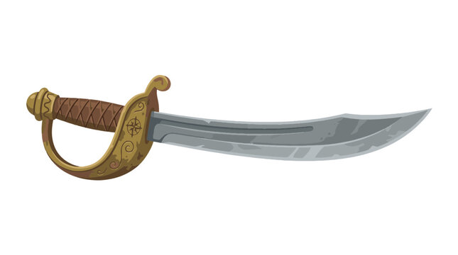 Pirate cutlass sword with golden hilt isolated on white